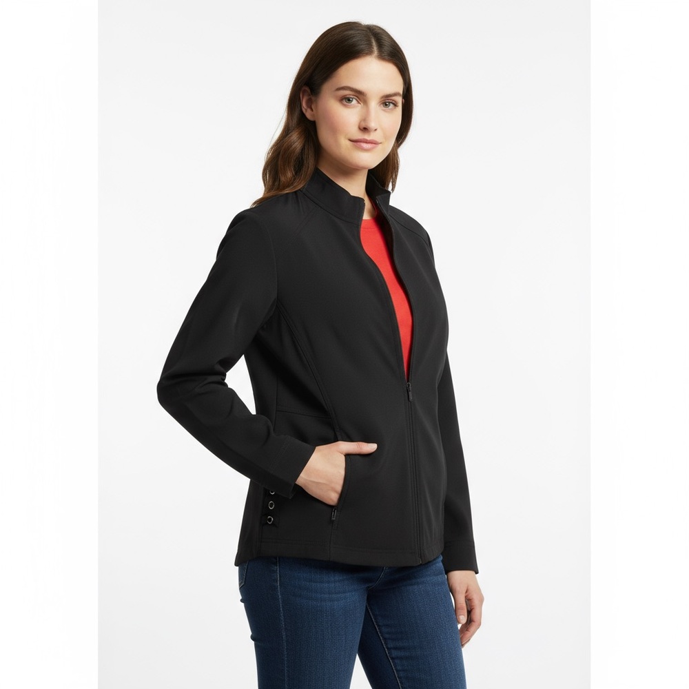 Cleo Black Casual Jacket front pockets side laces zip front L
